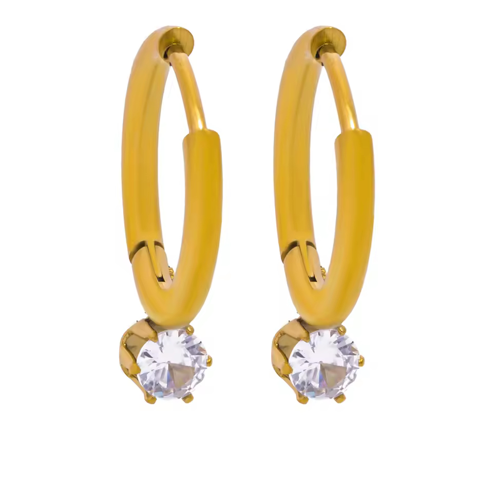 Shiny Zirconia Drop Hoop Earrings
