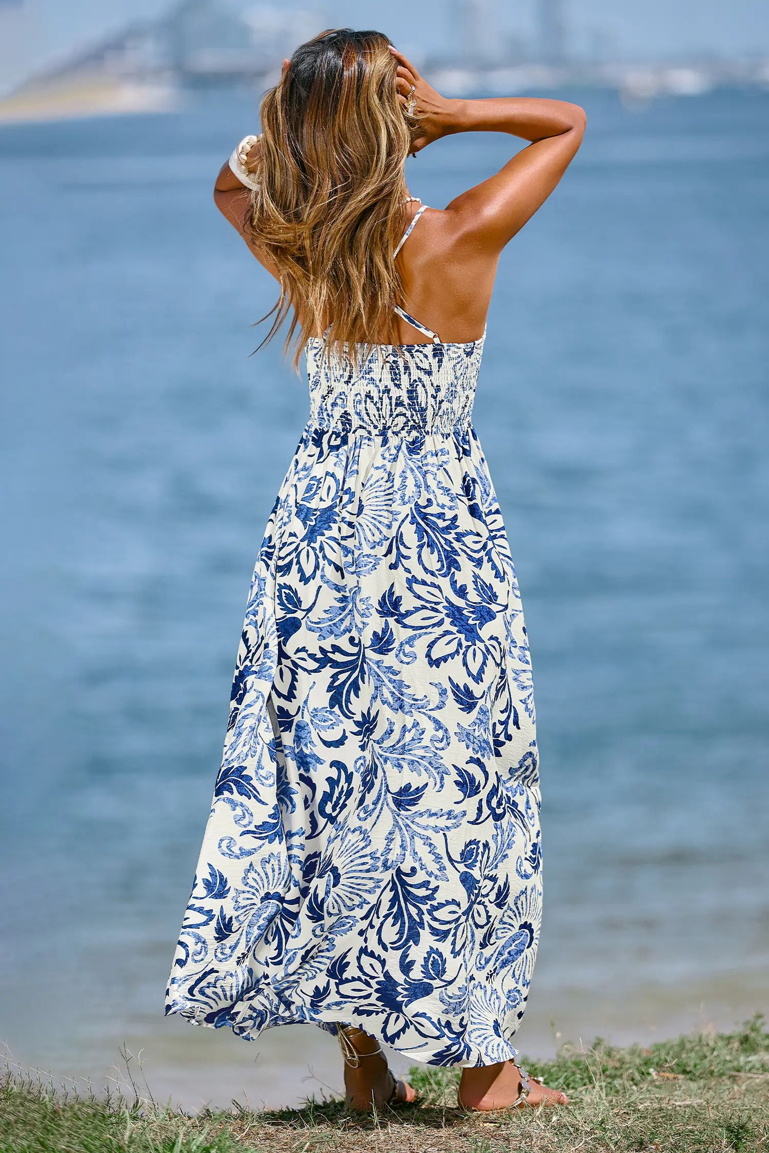 Ornate Floral Plunge Neck Sleeveless Maxi Dress