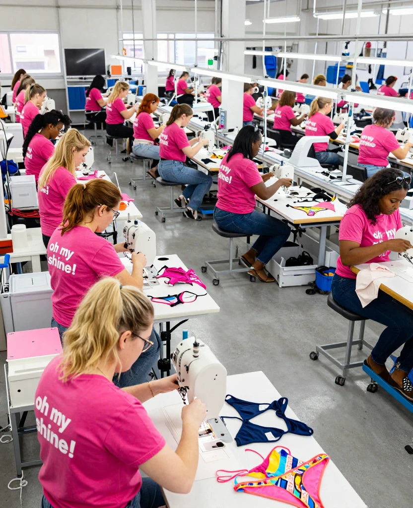 Bikini and swimsuit manufacturer producing high-quality swimwear in a modern factory