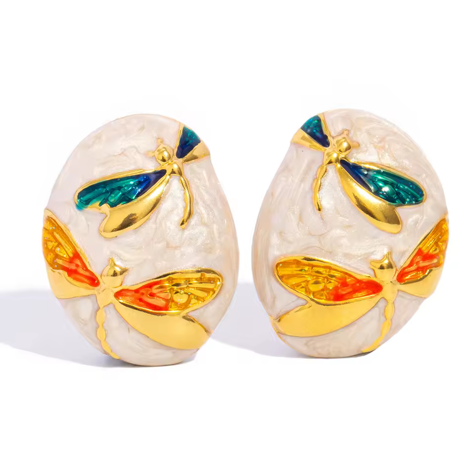 Colorful Dragonfly Enamel Stud Earrings