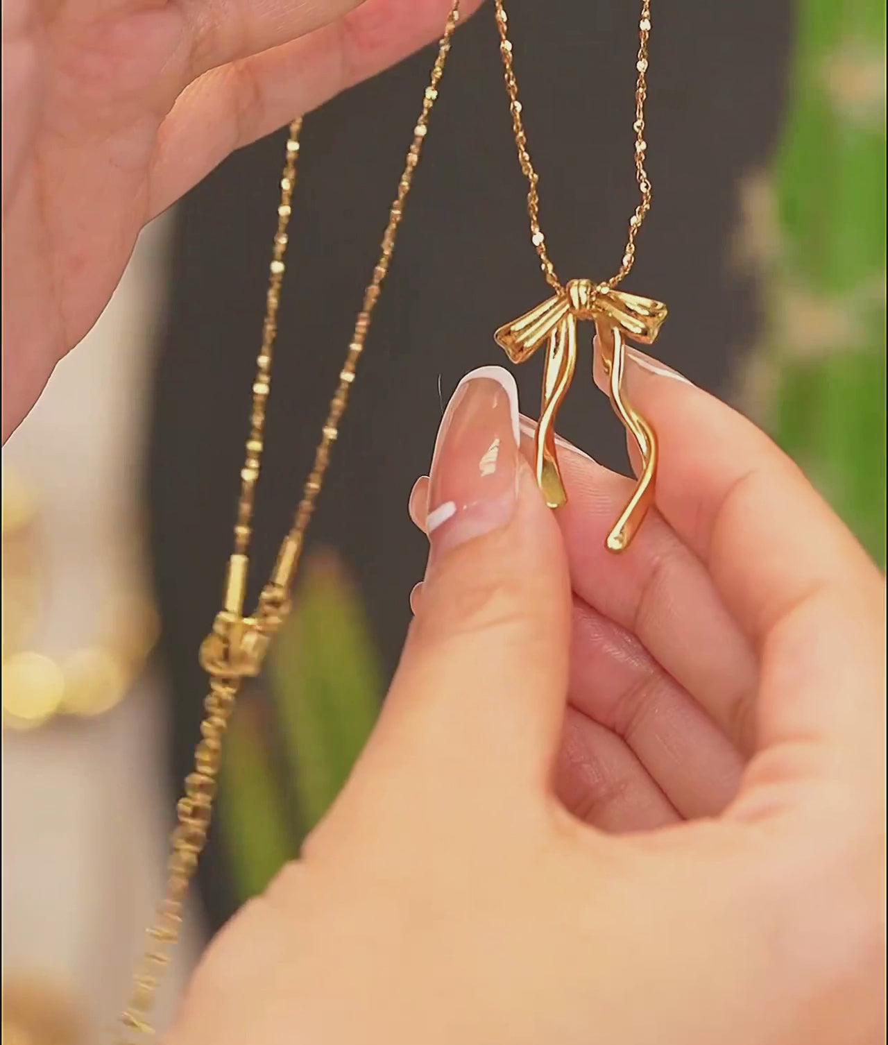 Golden Bow Tie Pendant Necklace