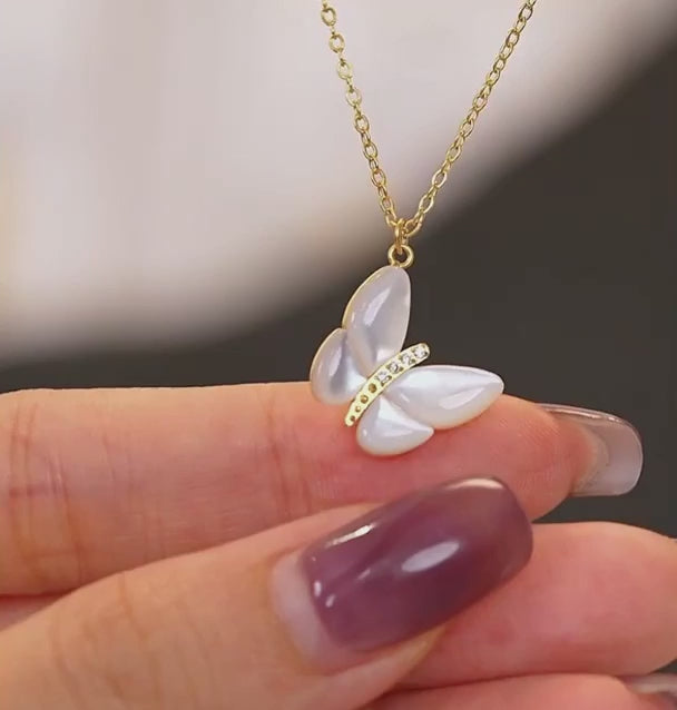 Gold Butterfly Natural Shell Pendant Necklace