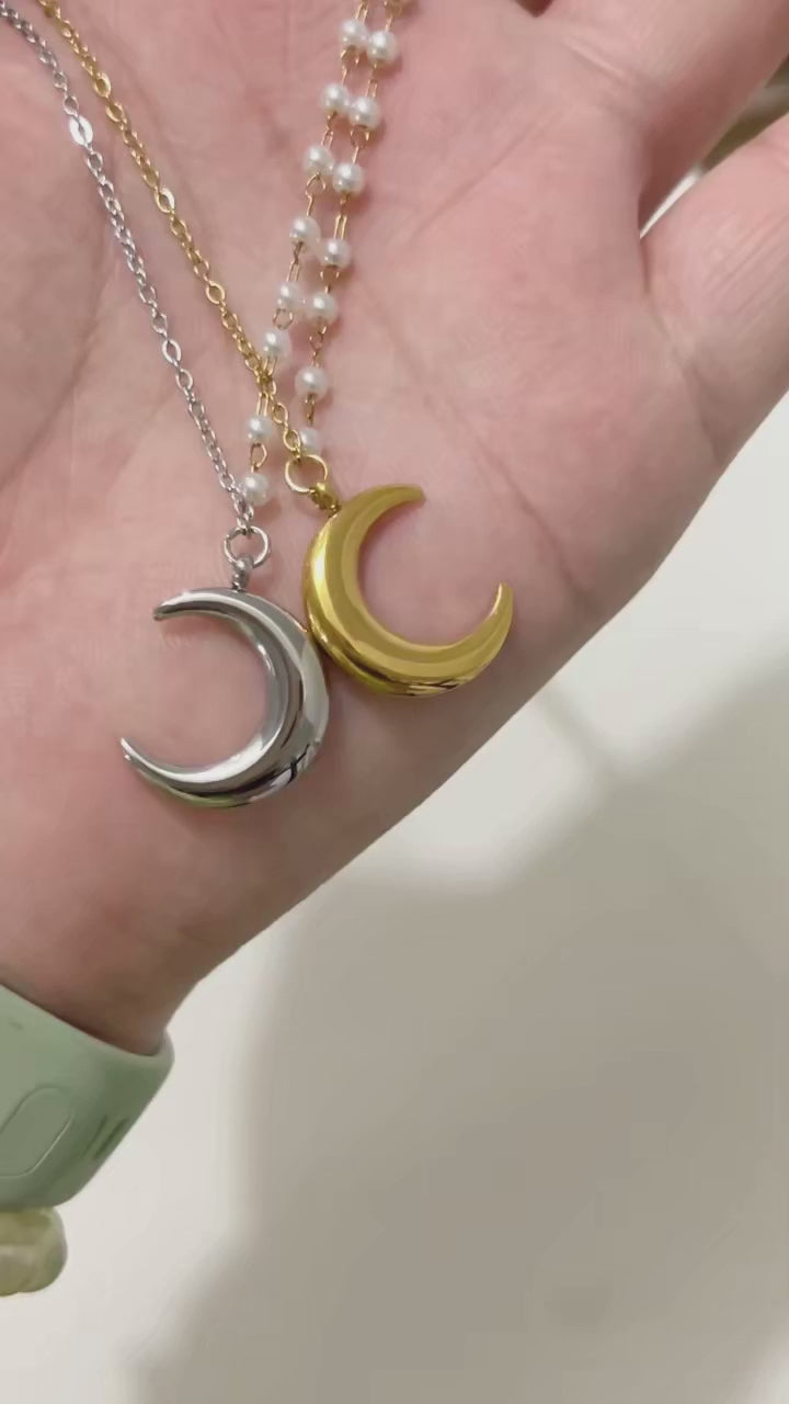 Crescent Pendant Asymmetrical Chain Necklace