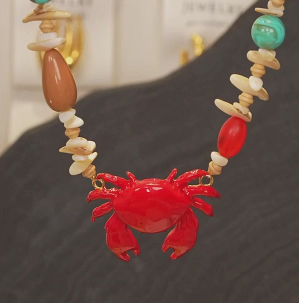 Natural Shell & Crab Pendant Necklace