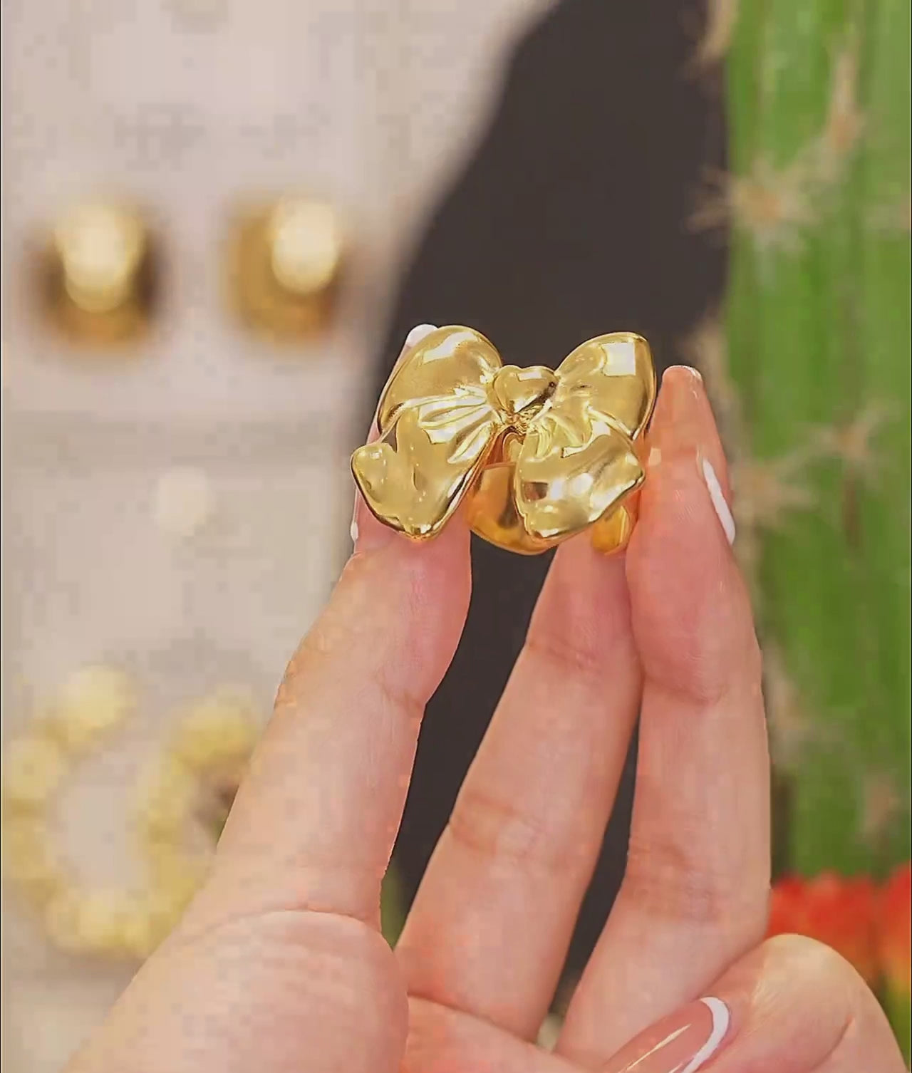 Adjustable Golden Bow Open Ring