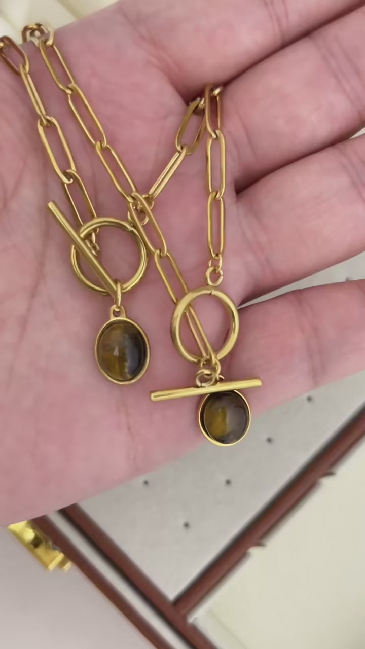 Natural Tiger's Eye Stone Pendant Necklace