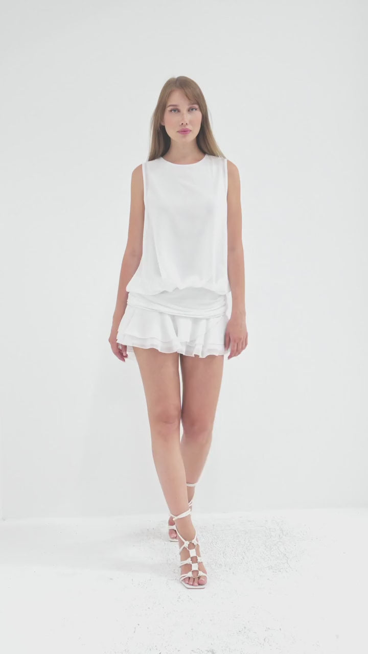 Sleeveless Round Neck Lined Chiffon Mini Dress