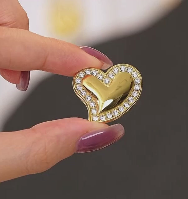 Asymmetric Zircon Heart Brooch