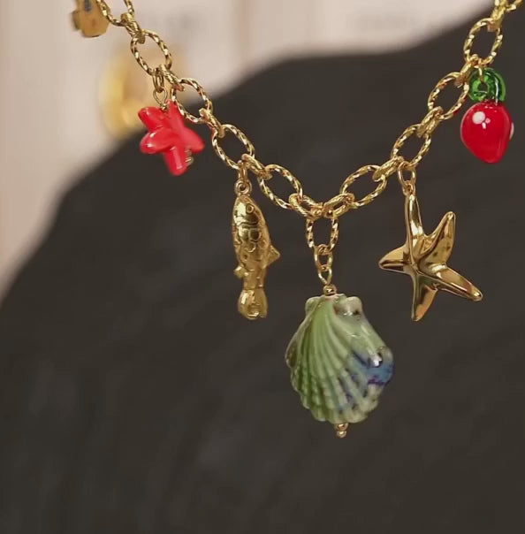 Ceramic Seashell & Sea Charms Necklace