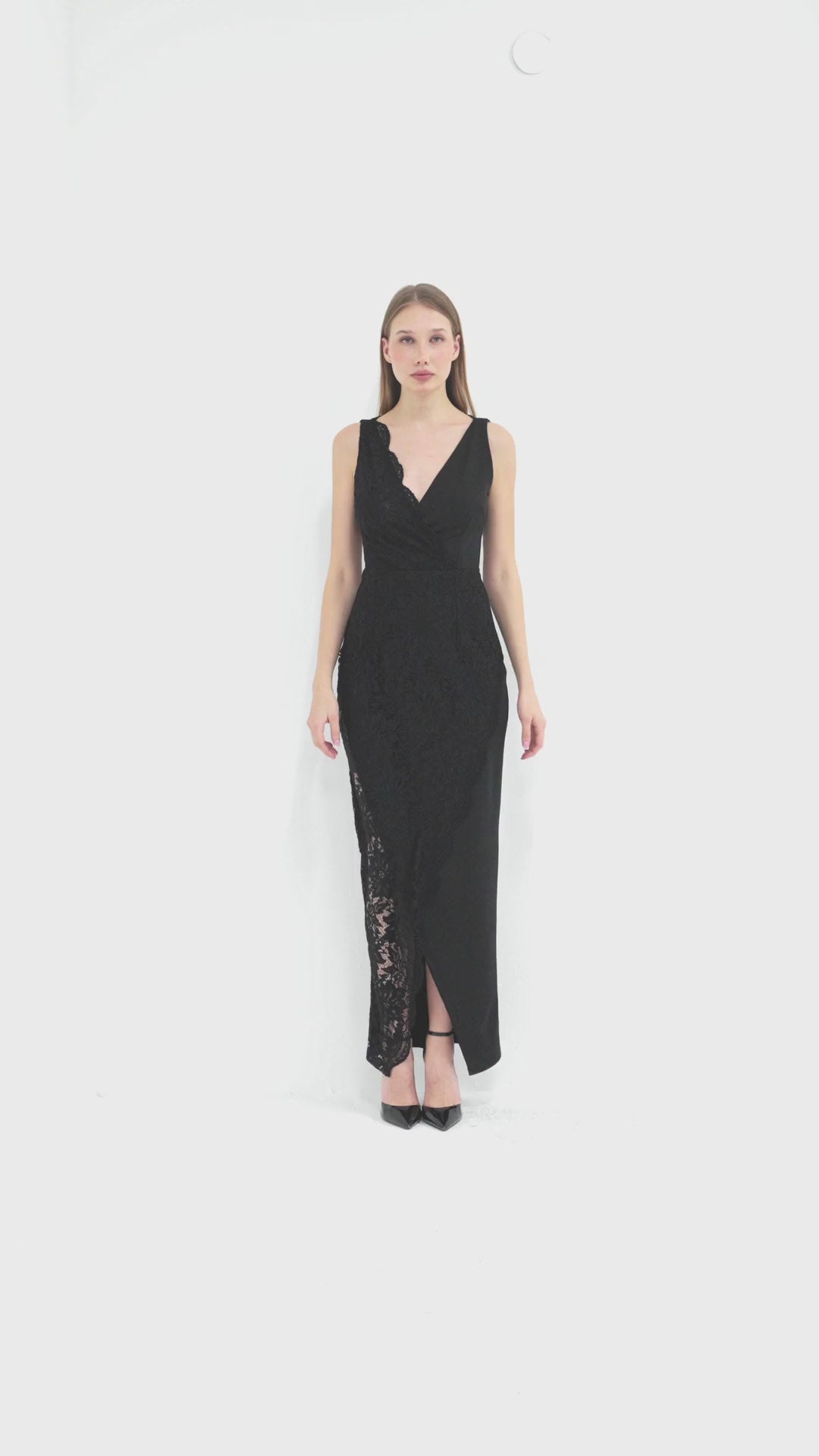 Black Sleeveless Maxi Dress with Lace Detail
