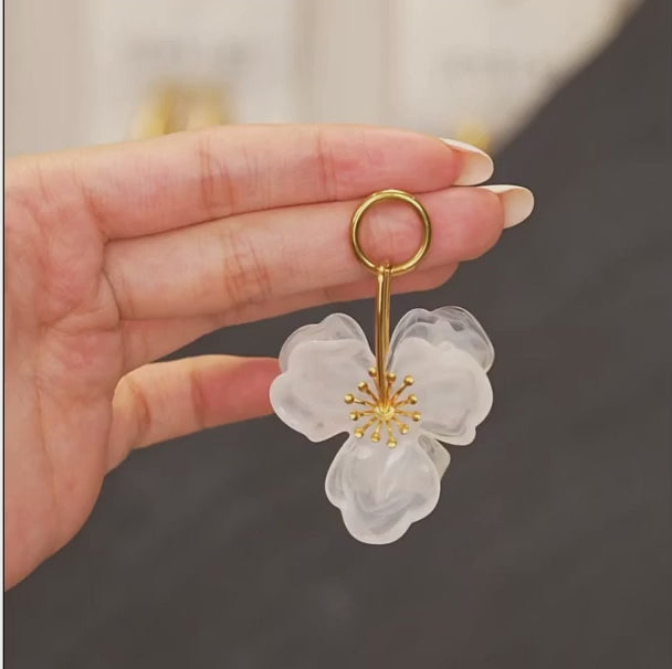 Resin Flower & Bud Dangle Earrings
