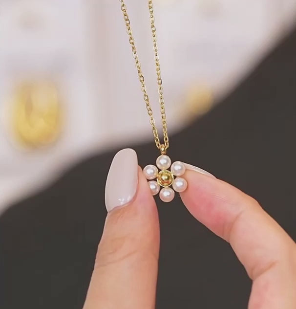 Flower With Pearl Jewelry Set (Necklace & Ring)