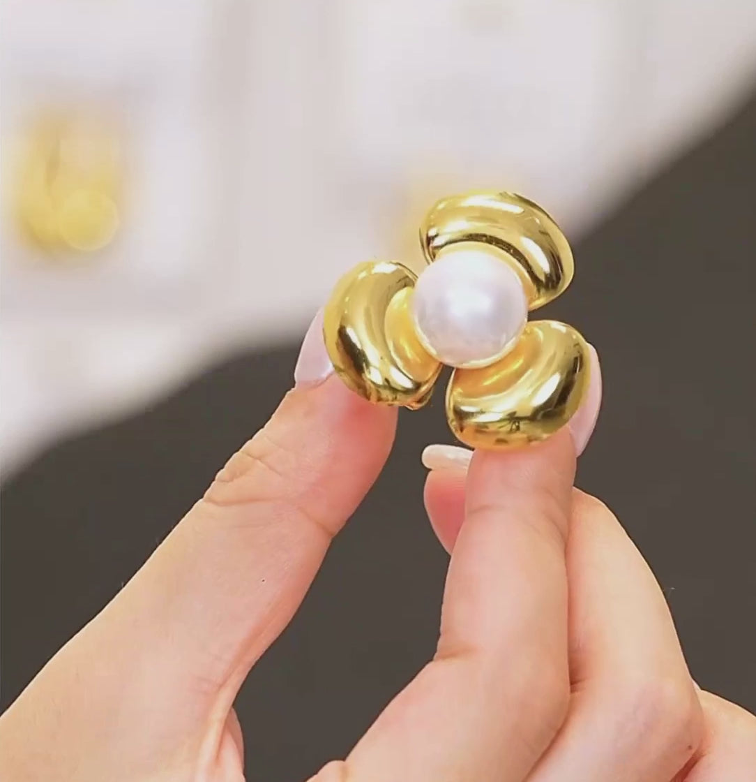 Adjustable Metal Flower & Simulated Pearl Big Open Ring