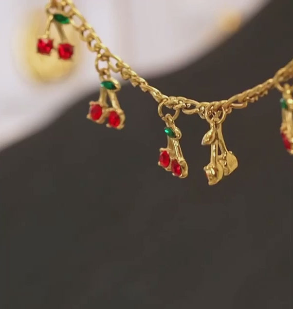 Cherry Charm Jewelry Set (Necklace & Bracelet)