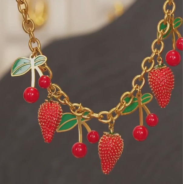 Cherry & Strawberry Multi Charm Necklace