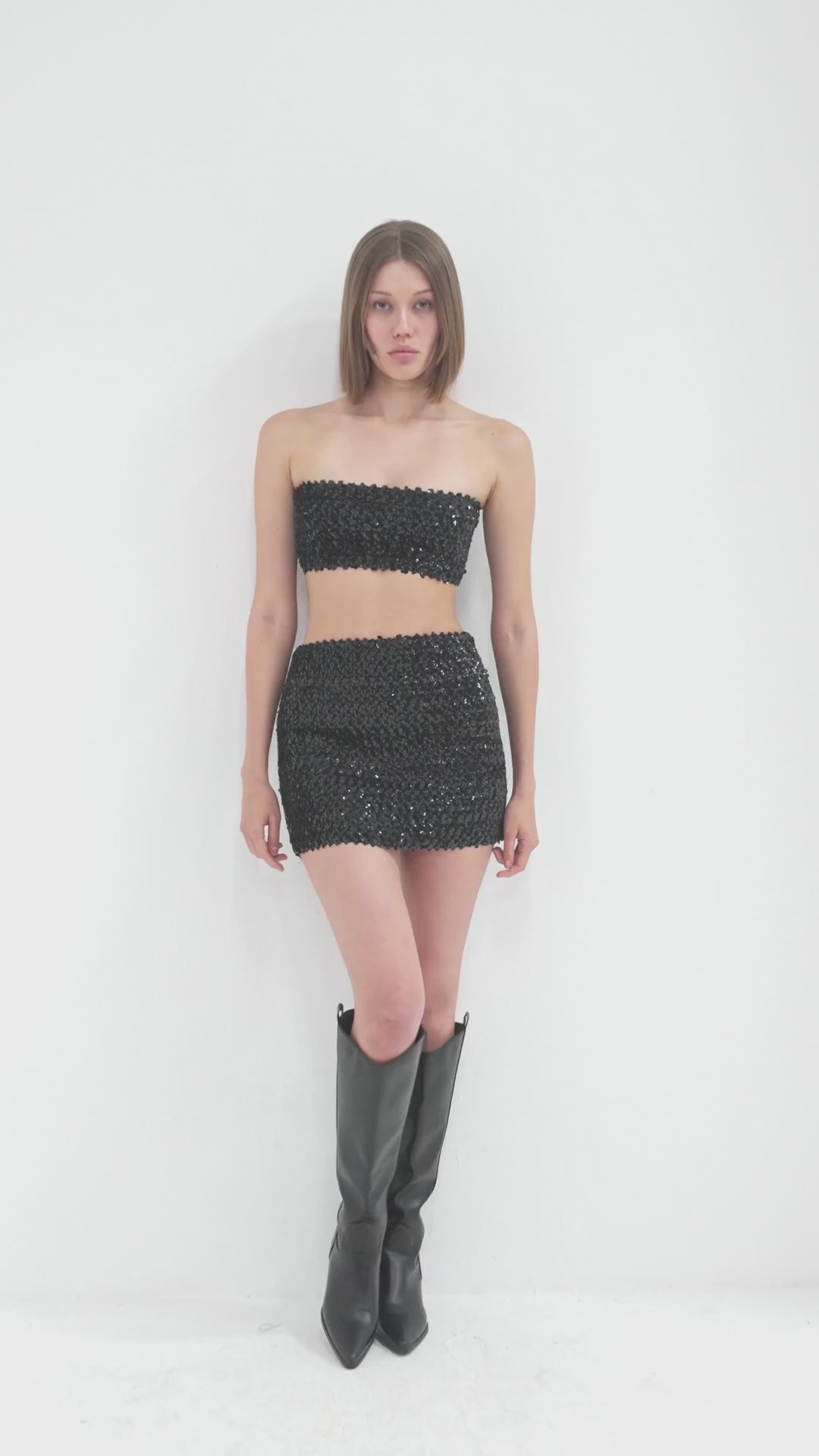 Black Elastic Sequin Bustier