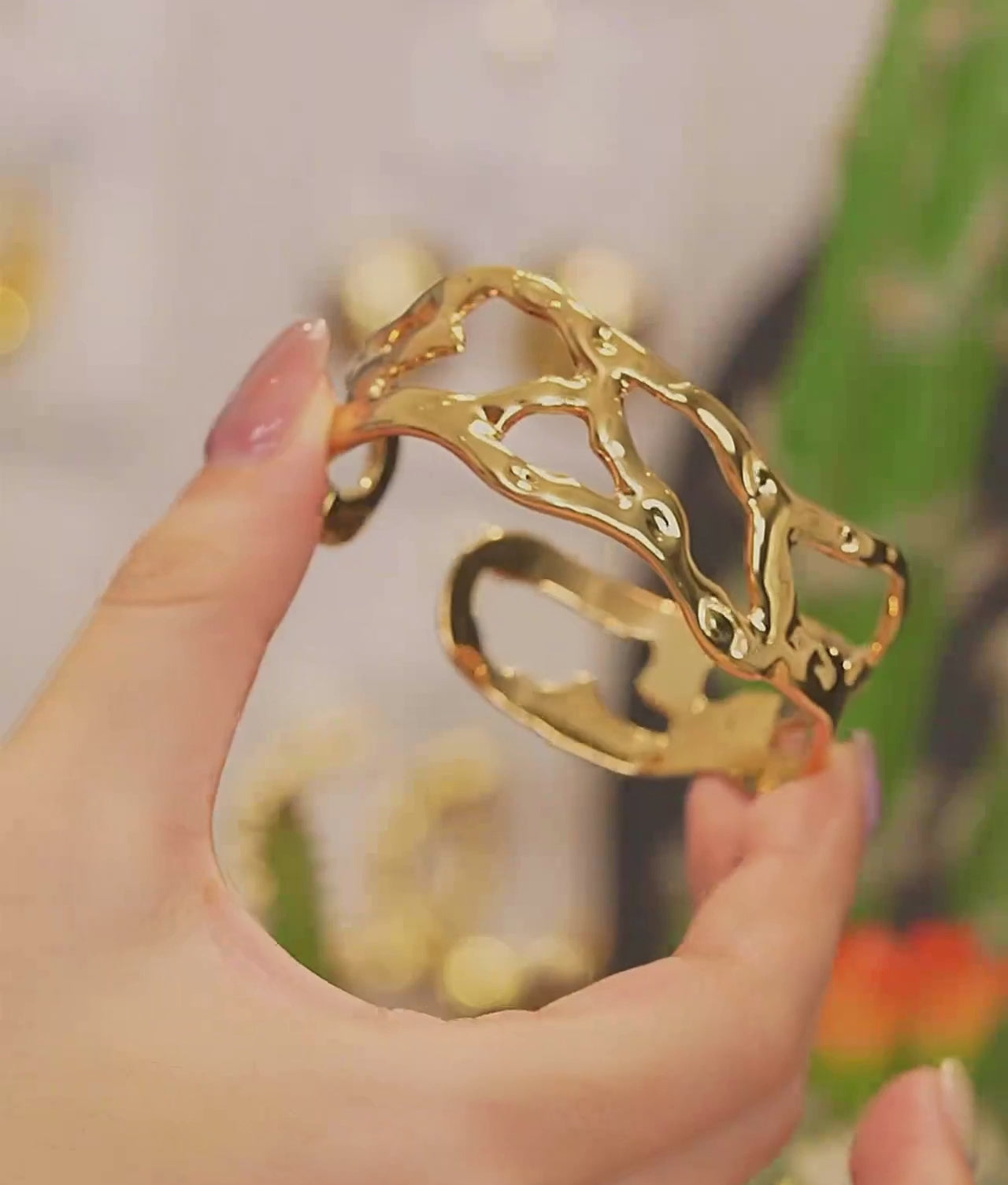 Geometric Hollow Wide Cuff Bracelet