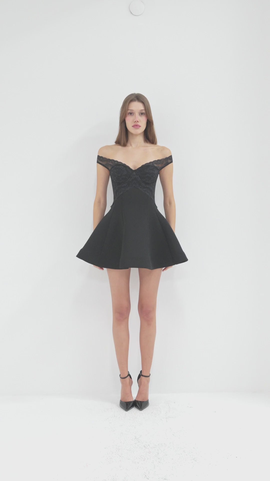 Black Lace Bardot Neck Dress