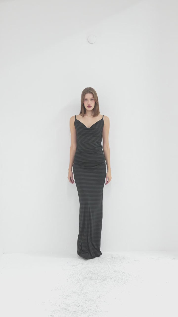 Black Cowl Neck Strap Dress with Open Back