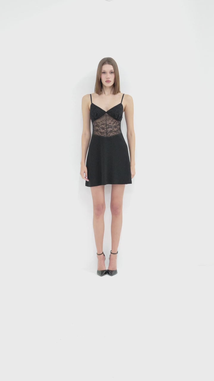 Black Mini Dress with Lace Detail and Straps