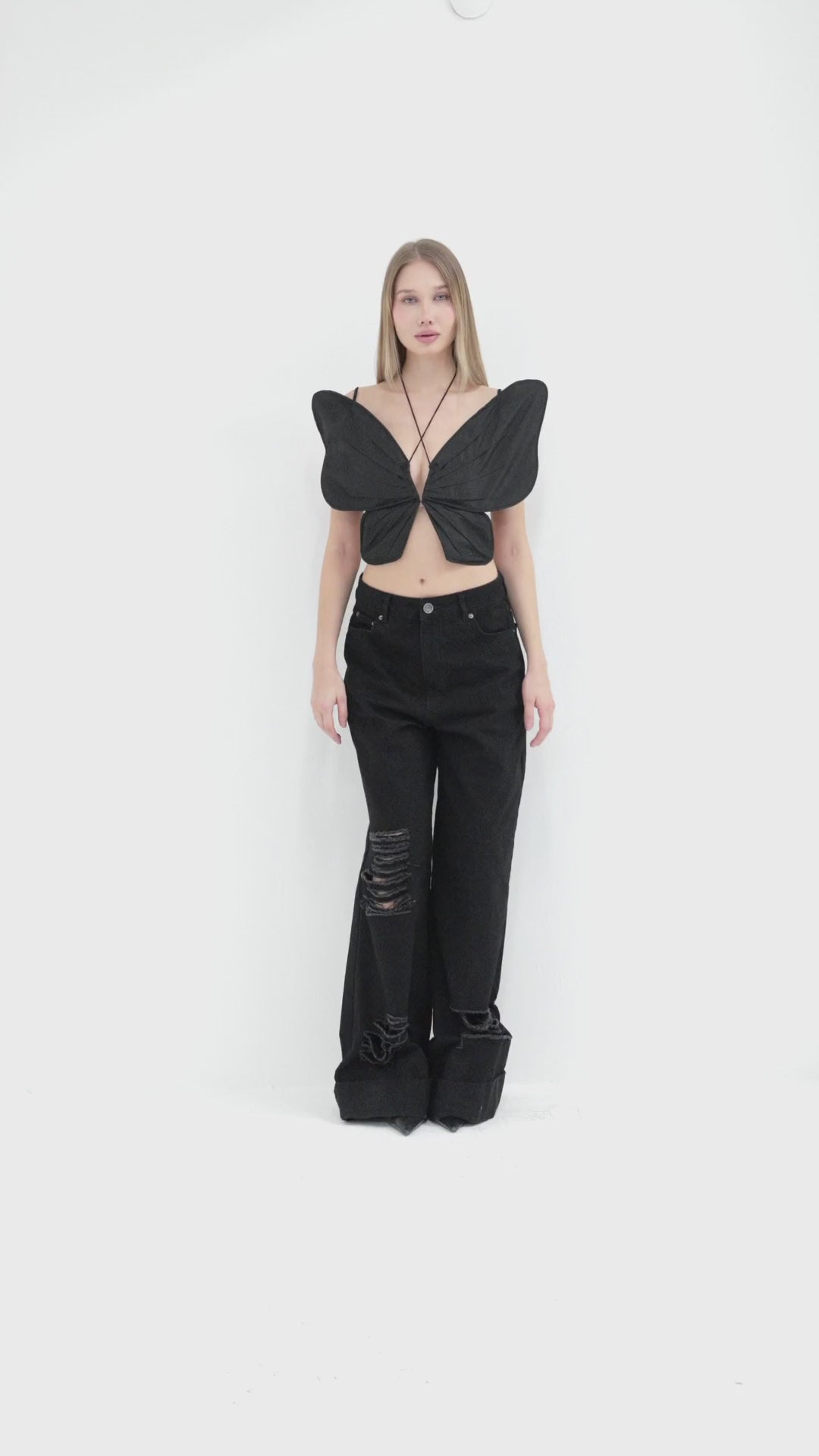 Black Tie-Detail Butterfly Bustier
