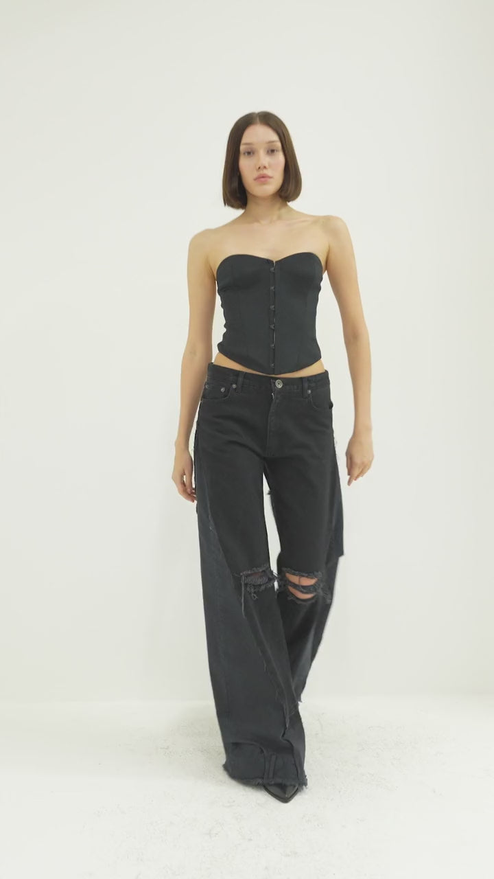 Black Hook-Front Strapless Bustier