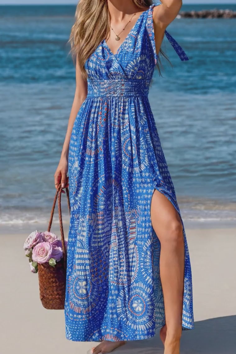 Berry Abstract Plunge Neck Maxi Dress