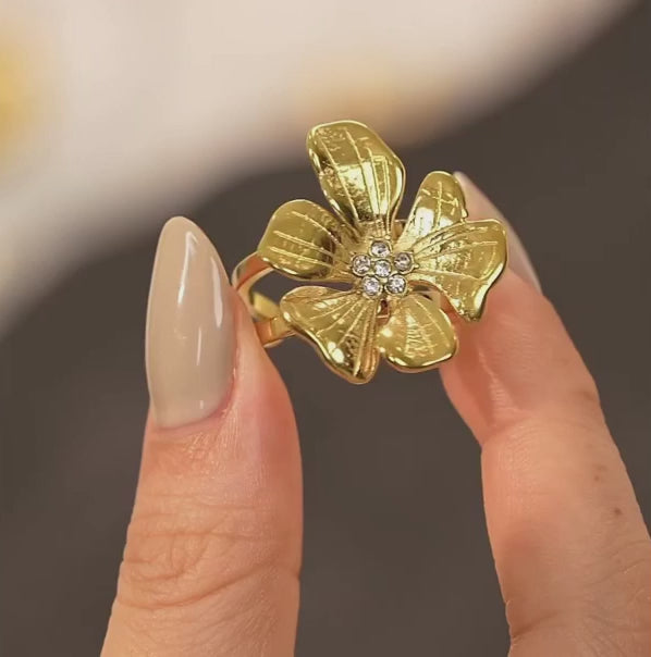 Adjustable Flower Ring with Zircon Buds