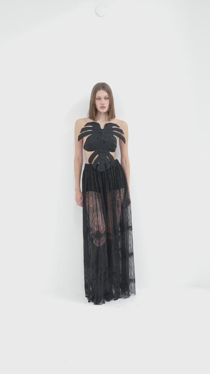 Black Adjustable Elastic Leaf Bustier