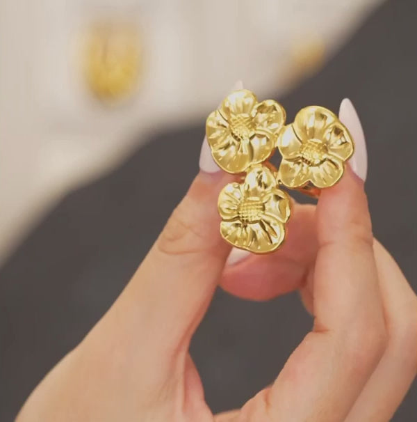 Adjustable Triple Flower Open Ring