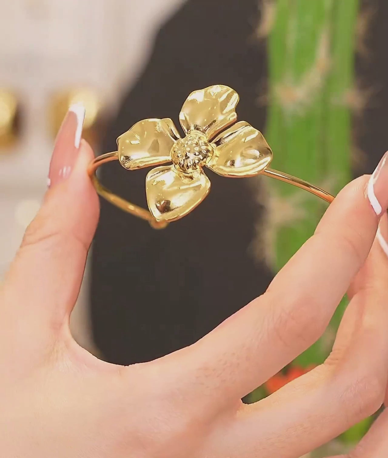 Gold Flower Cuff Bracelet