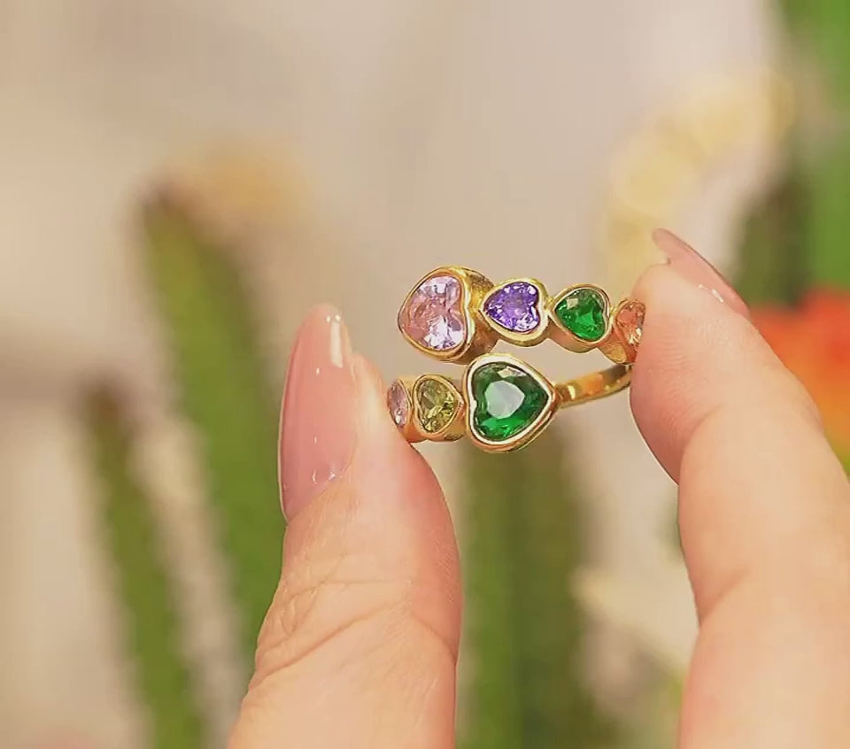 Cubic Zirconia Heart Adjustable Open Ring